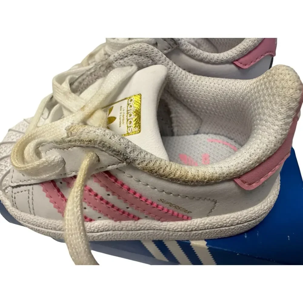 Adidas Superstar I Sneakers Infant Toddler Sz 4K White Light Pink Lace Up BY3720
